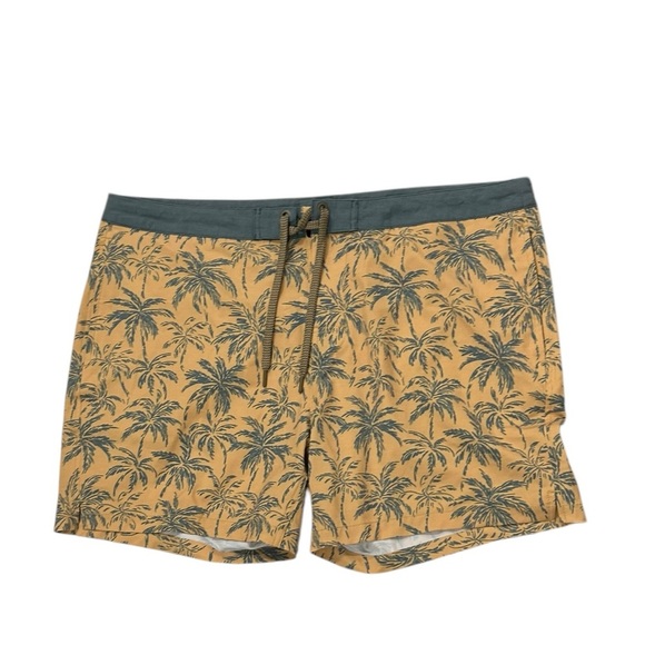 Faherty Palm Tree Yellow Grey Board Shorts Mens Size 40 Lace up Swim Surf - Picture 1 of 12